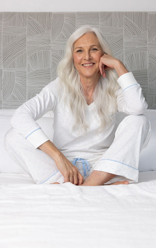 Classic Polka-Dot Pullover Pajamas- White & Periwinkle