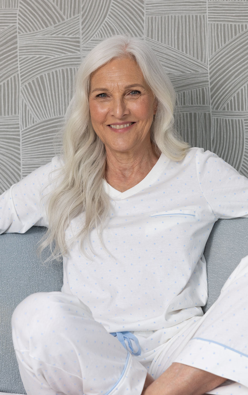 Classic Polka-Dot Pullover Pajamas- White & Periwinkle