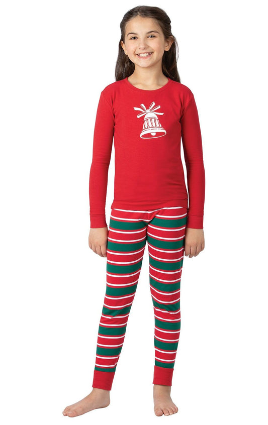 Christmas Stripe Unisex Kids Pajamas - Red Bell - Final Sale