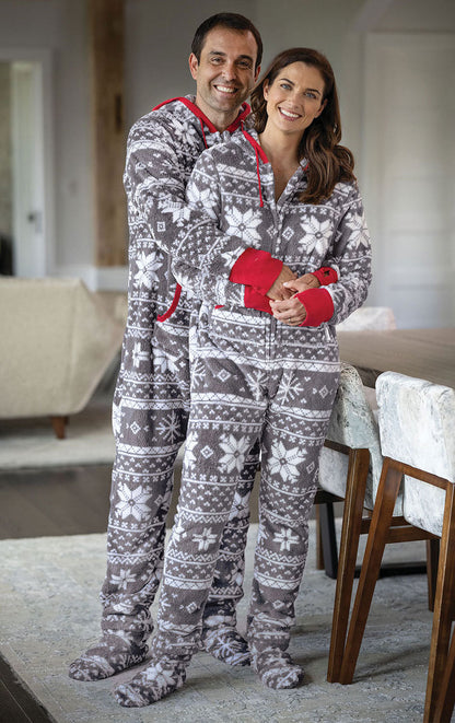 Nordic Fleece Hoodie-Footie Onesie Matching Couples Pajamas