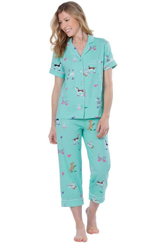 Doggy Dreams Short-Sleeve Button-Front Capri Pajamas