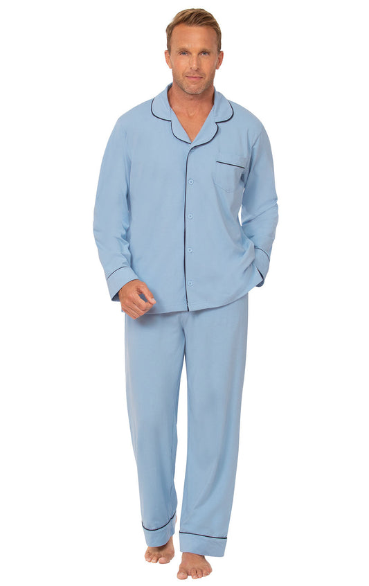 Solid Jersey Button-Front Men's Pajamas