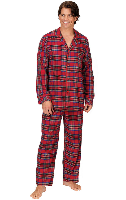 Stewart Plaid Flannel Button-Front Men's Pajamas