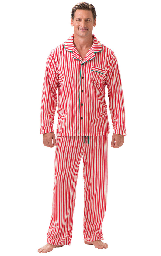 Candy Cane Fleece Button-Front Men's Pajamas