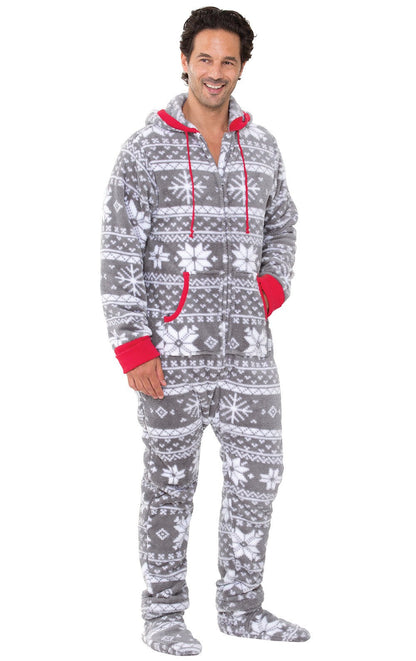 Nordic Fleece Hoodie-Footie Onesie Matching Couples Pajamas