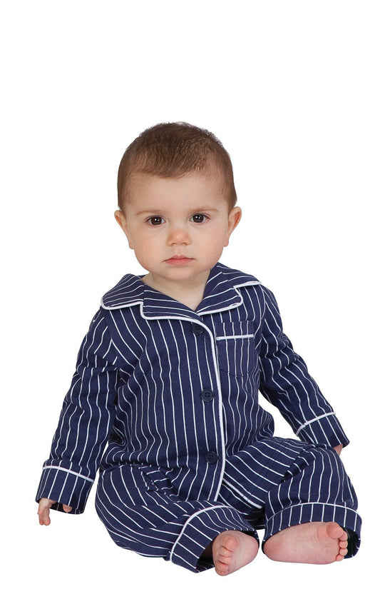 Printed Button-Front Infant Pajamas - Navy Stripe - Final Sale