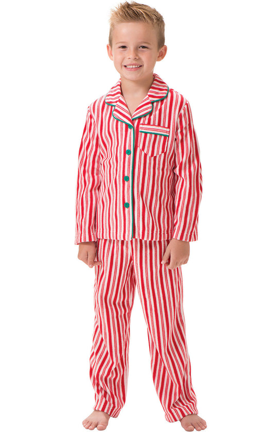 Candy Cane Fleece Button-Front Unisex Kids Pajamas