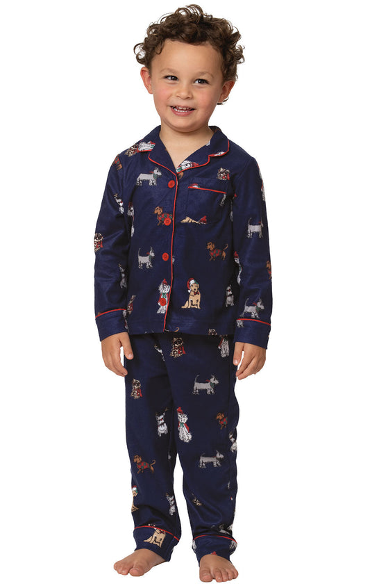 Christmas Dogs Flannel Button-Front Unisex Kids Pajamas