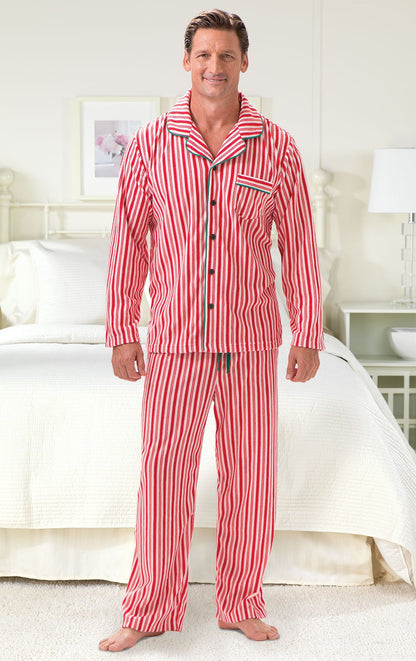 Candy Cane Fleece Button-Front Men's Pajamas