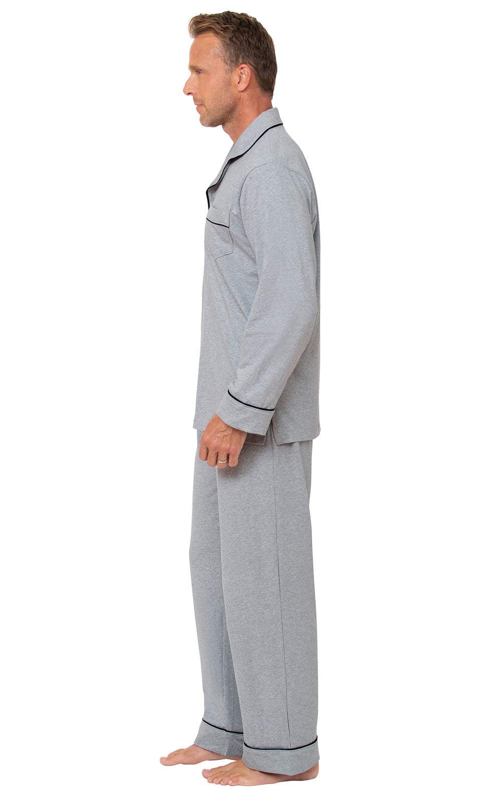 Solid Jersey Button-Front Men's Pajamas