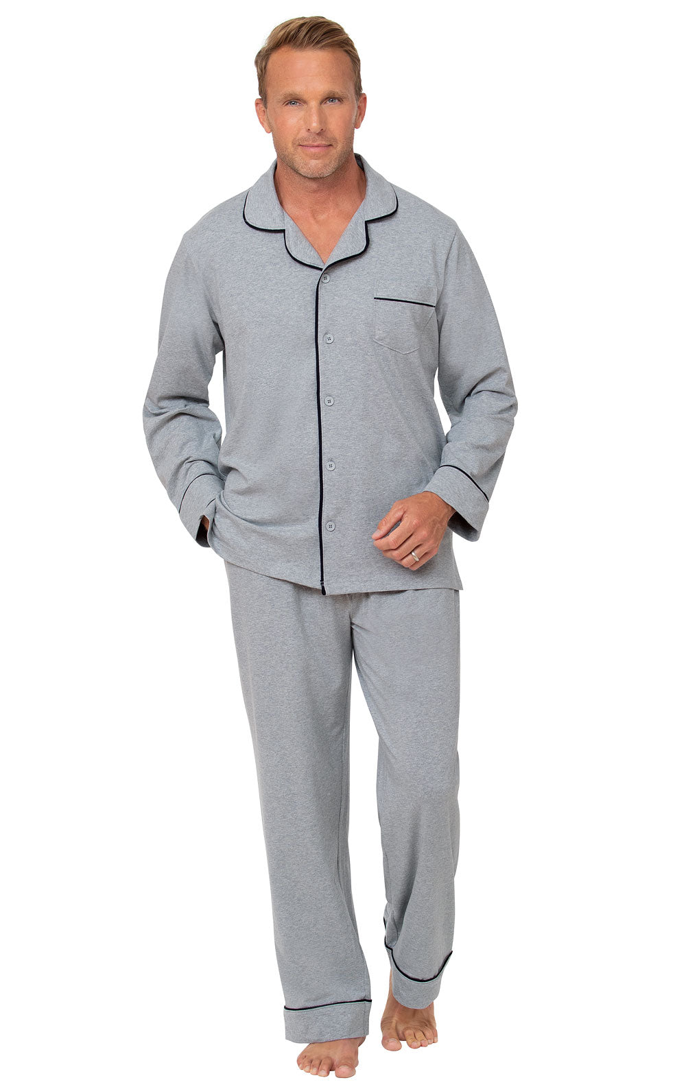 Solid Jersey Button-Front Men's Pajamas