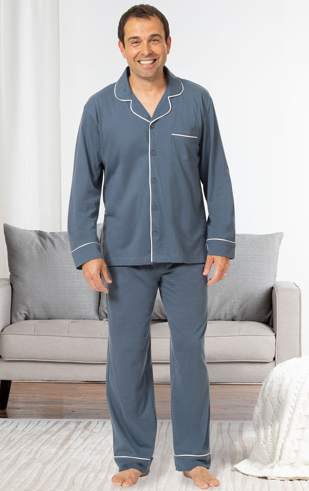 Solid Jersey Button-Front Men's Pajamas - Slate Blue