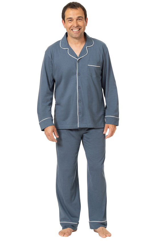 Solid Jersey Button-Front Men's Pajamas - Slate Blue