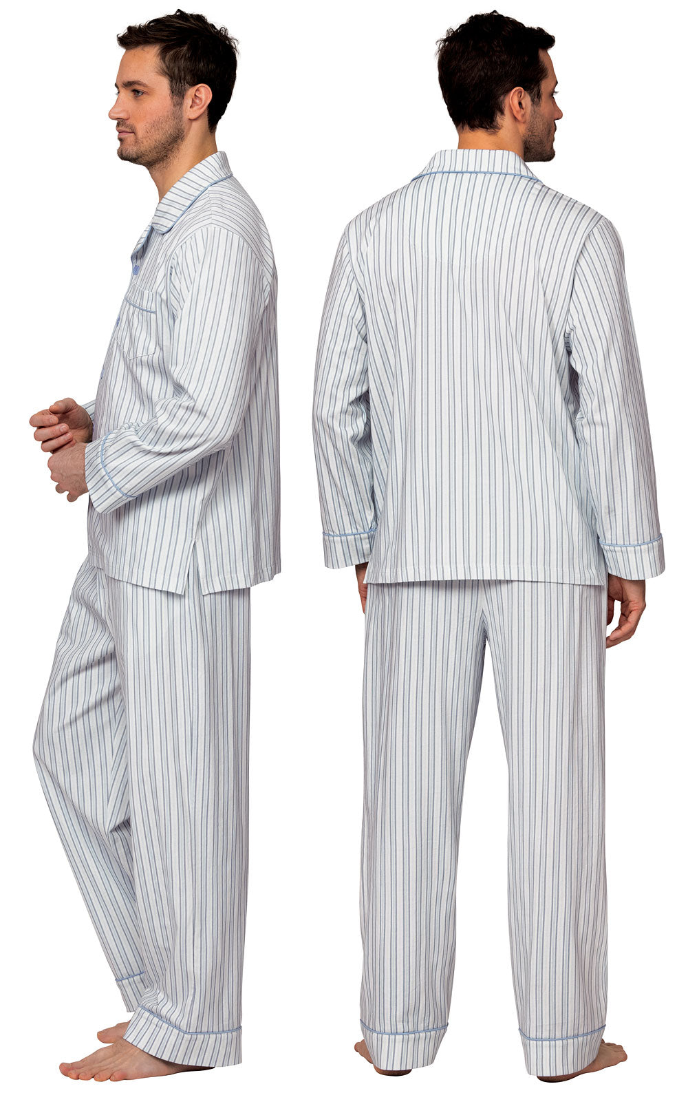 Classic Stripe Button-Front Men's Pajamas - Light Blue