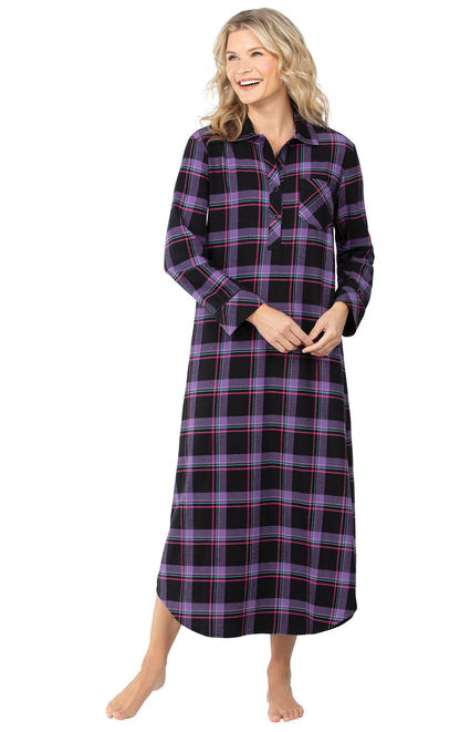 Women`s Bright Plaid Long Gown - Black