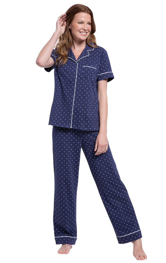 Classic Polka-Dot Short Sleeve Button-Front Pajamas