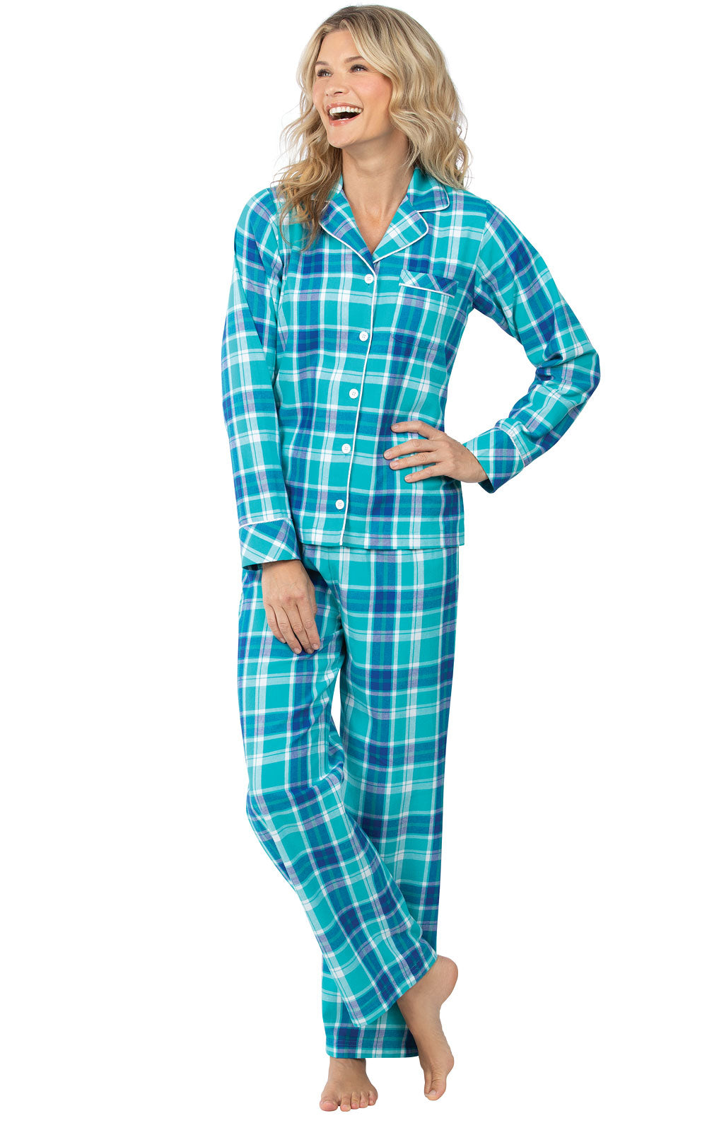 Bright Plaid Flannel Button-Front Pajamas