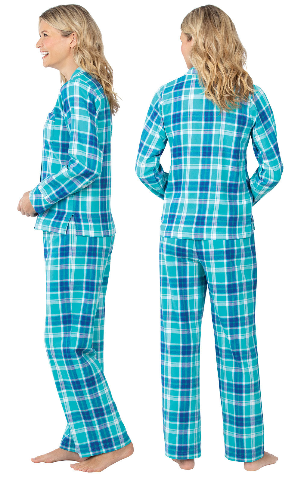 Bright Plaid Flannel Button-Front Pajamas