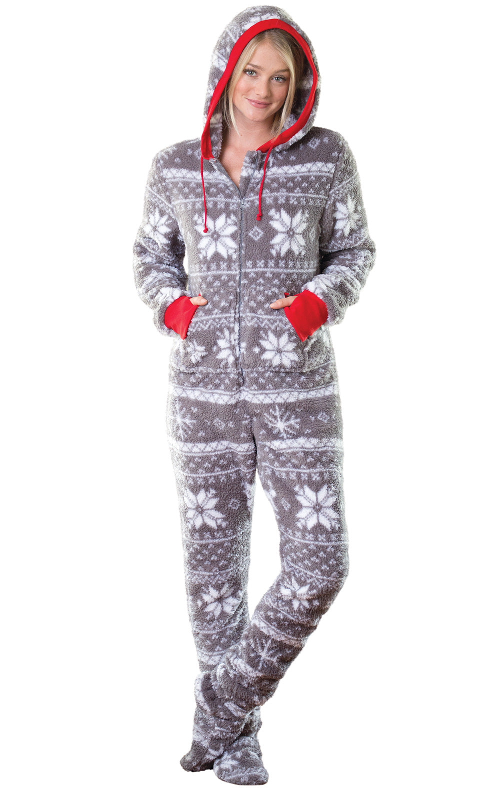 Nordic Fleece Hoodie-Footie Onesie Matching Couples Pajamas