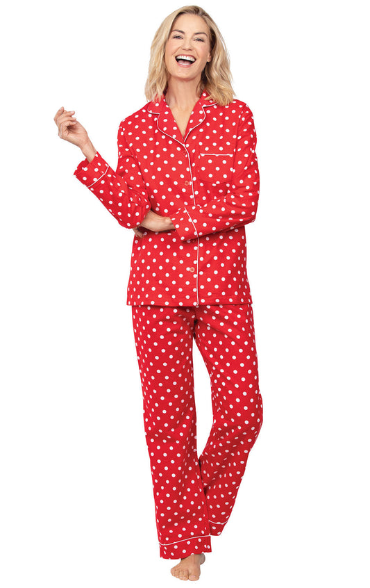 Holi-Dot Button-Front Flannel Pajamas