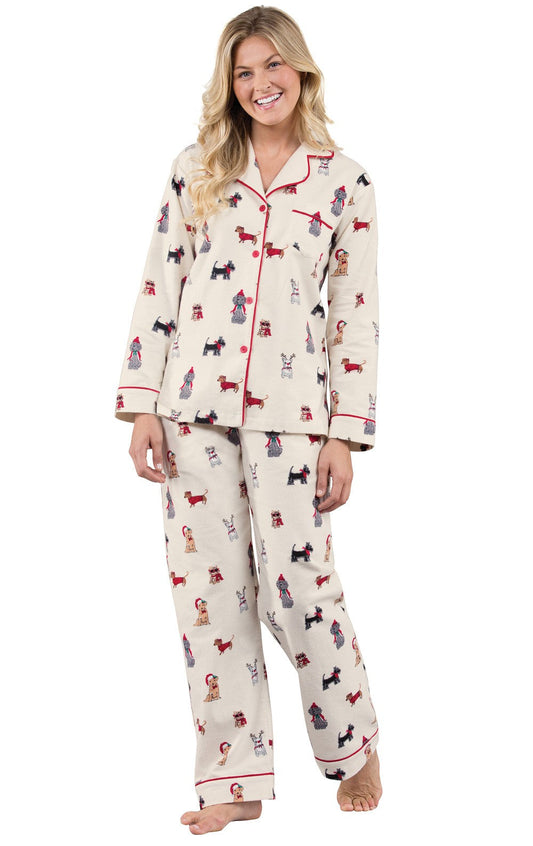 Christmas Dogs Flannel Button-Front Pajamas