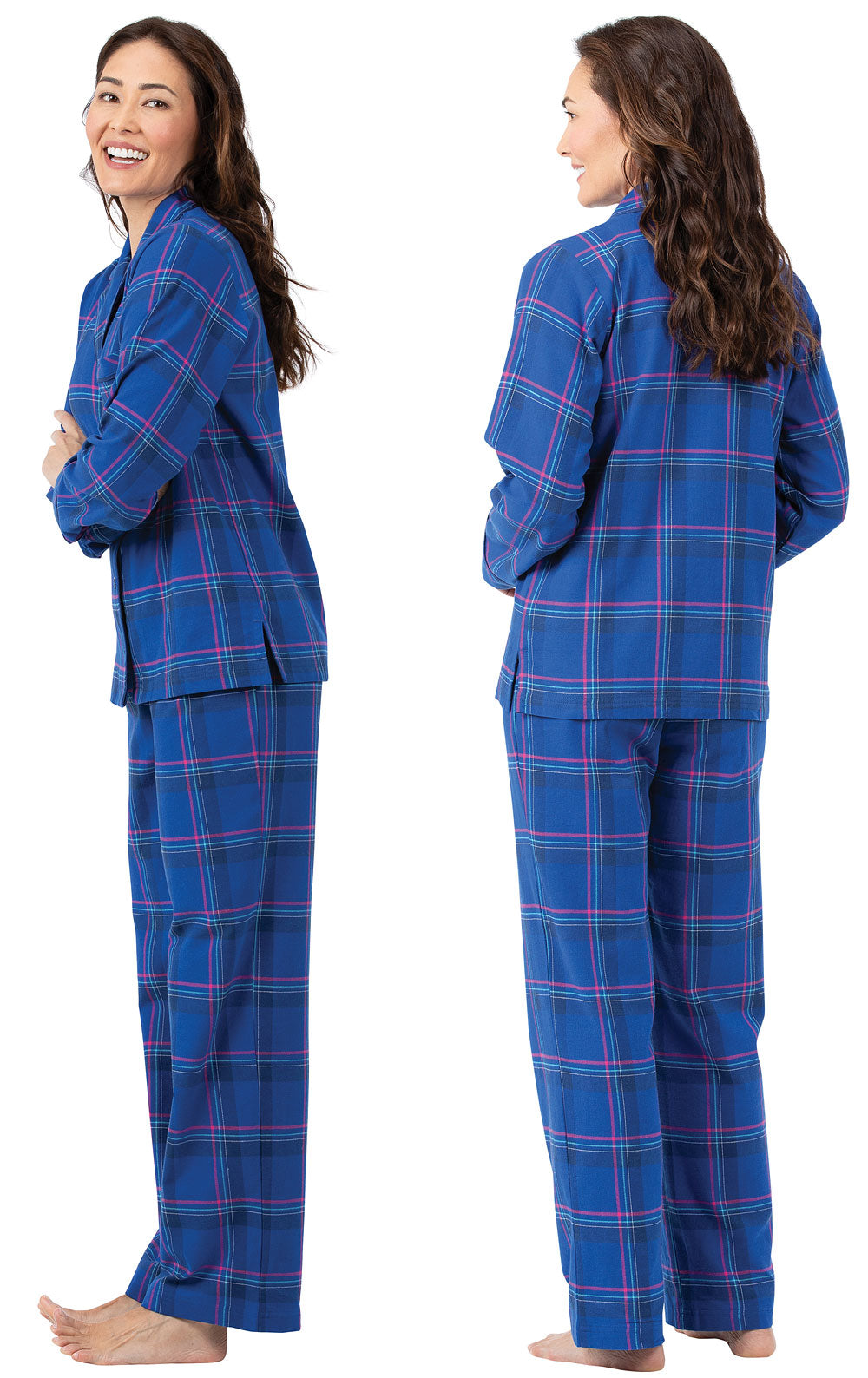 Bright Plaid Flannel Button-Front Pajamas