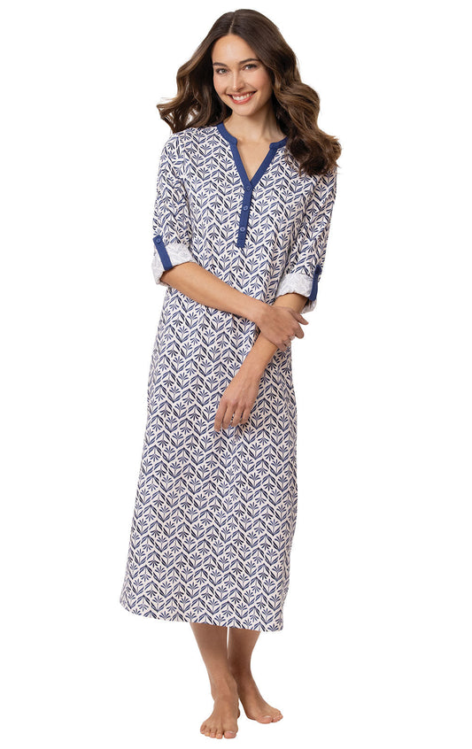 Printed Jersey Convertible Sleeve Nightgown - Blue Block -Final Sale