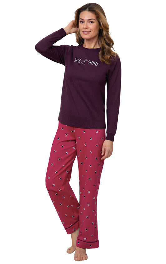 Rise & Shine Long Sleeve Graphic Tee Pajamas- Final Sale